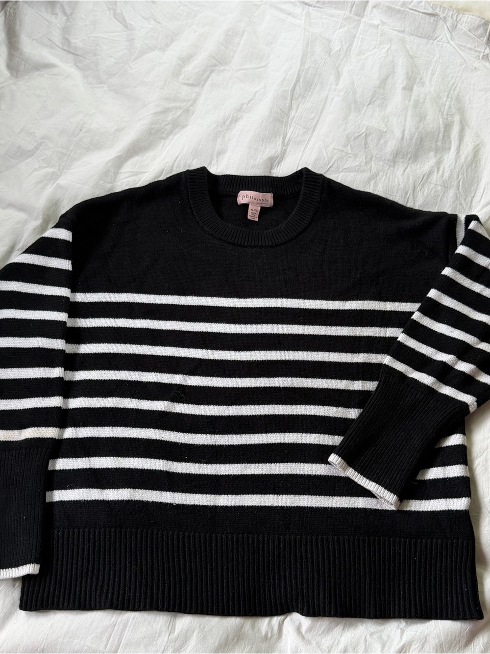 Philosophy Black & White Striped Crewneck Sweater XL